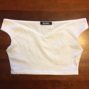 Missguided polyester off the shoulder crop white